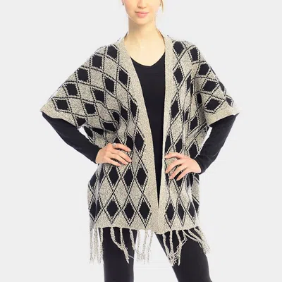 Truedames Diamond Pattern Fringe Trim Poncho Shawl In Sand