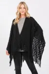 Truedames Diamond Pattern Tassel Knit Ruana Poncho In Black