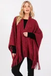 Truedames Diamond Pattern Tassel Knit Ruana Poncho In White