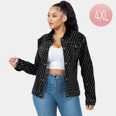 Truedames Diamond-stitched Button-up Denim Jacket In Black
