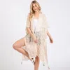 Truedames Distressed Pattern Tassel Kimono Poncho In Neutral