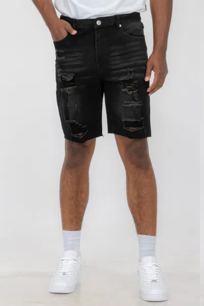 Truedames Distressed Stretch Denim Shorts In Black
