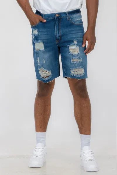 Truedames Distressed Stretch Denim Shorts In Blue