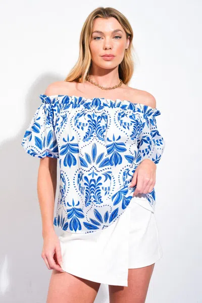 Truedames Divide And Contour Woven Top In Blue