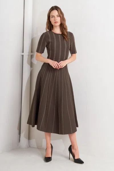 Truedames Dot Dance Sweater Knit Midi Dress In Brown