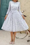 Truedames Dot Print Lantern Sleeve Belted Midi Dress In Purple