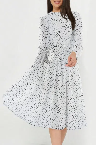 Truedames Dot Print Lantern Sleeve Belted Midi Dress In White