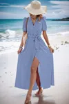 Truedames Dot Print Open Front Belt Knot V Neck Dress In Blue