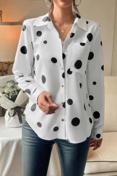 Truedames Dot Print Pocket Drop Shoulder Button Blouse In Multi