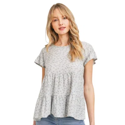 Truedames Dot Textured Print Jersey Ruffled Short Sleeve Top In Gray