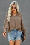 Truedames Dot V Neck Loose Fit Ruffle Long Sleeves Blouse In Multi