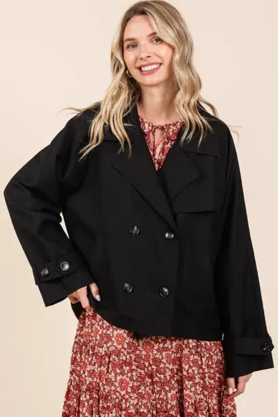 Truedames Double Breasted Long Sleeve Trench Coat Jacket In Black