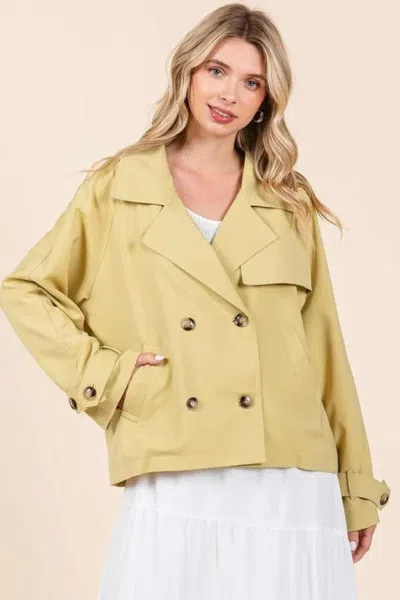Truedames Double Breasted Long Sleeve Trench Coat Jacket In Yellow