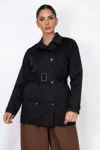Truedames Double-breasted Notch Belted Coat In Black