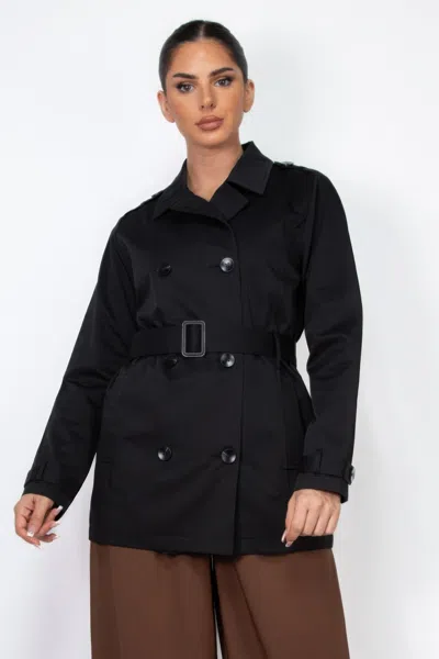 Truedames Double-breasted Notch Belted Coat In Black