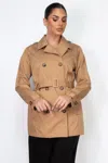Truedames Double-breasted Notch Belted Coat In Brown