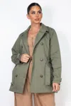 Truedames Double-breasted Waist-tie Trench Coat In Green