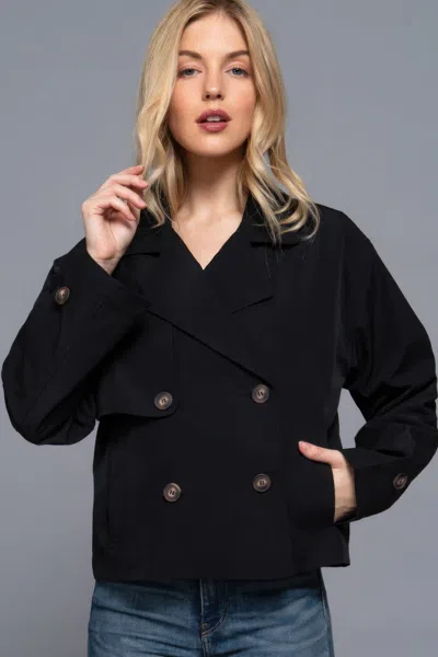 Truedames Double Breasted Short Trench Jacket In Black