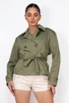 Truedames Double-breasted Waist-tie Trench Coat In Green