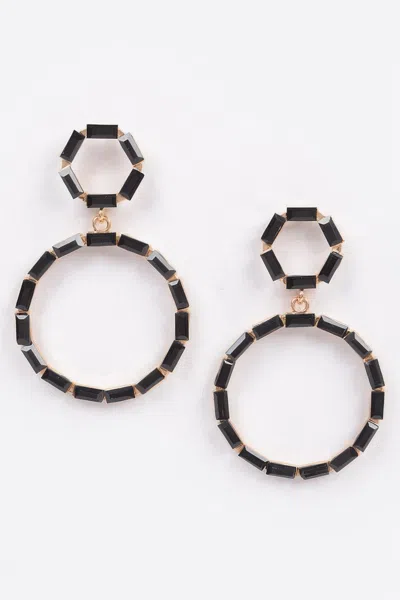Truedames Double Circle Dangle Rhinestone Earring In Black