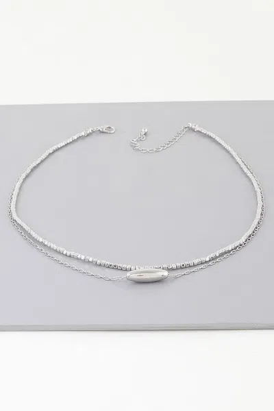 Truedames Double Cube Beaded Oval Chain Necklace In Silver