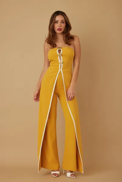 Truedames Double Flap Layer Strapless Jumpsuit In Multi