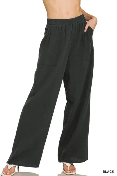 Truedames Double Gauze Elastic Band Pants In Black
