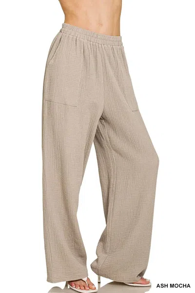 Truedames Double Gauze Elastic Band Pants In Neutral