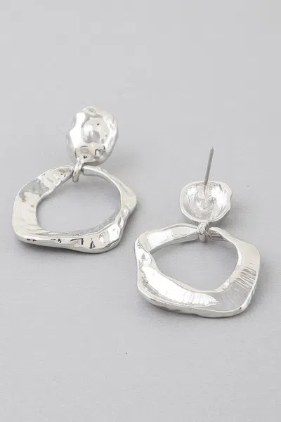 Truedames Double Hammered Open Disc Drop Earrings In Silver