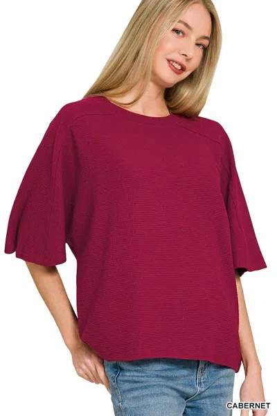 Truedames Double Knit Short Sleeve Top In Burgundy