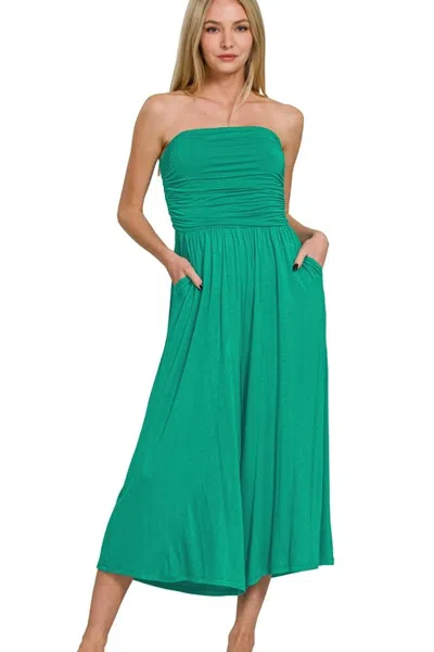 Truedames Double Layered Strapless Tube Top Jumpsuit In Green