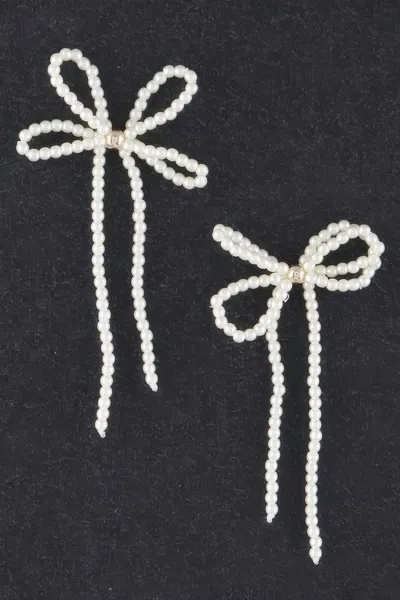 Truedames Double Pearl Ribbon Drop Earrings In Silver