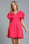 Truedames Double Ruffle Sleeve Fit And Flare Dress In Pink