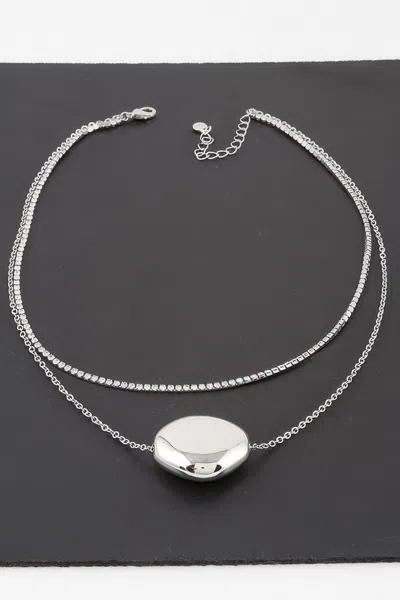 Truedames Double Shiny Plate Necklace In Silver