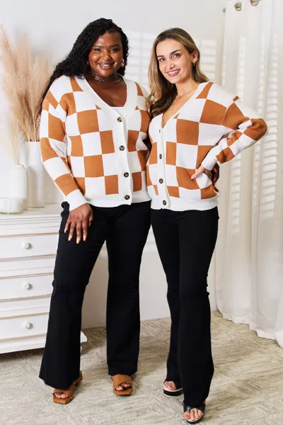 Truedames Double Take Button-up V-neck Dropped Shoulder Cardigan In Brown