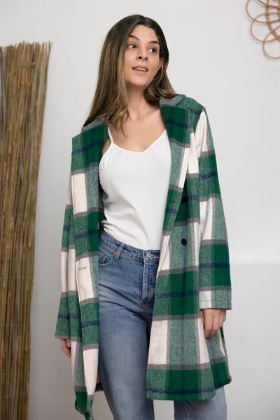 Truedames Double Take Full Size Plaid Button Up Lapel Collar Coat In Green