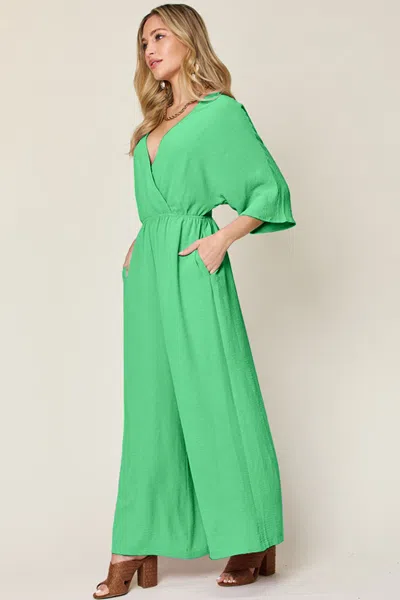 Truedames Double Take Full Size Surplice Wide Leg Jumpsuit With Pockets In Multi