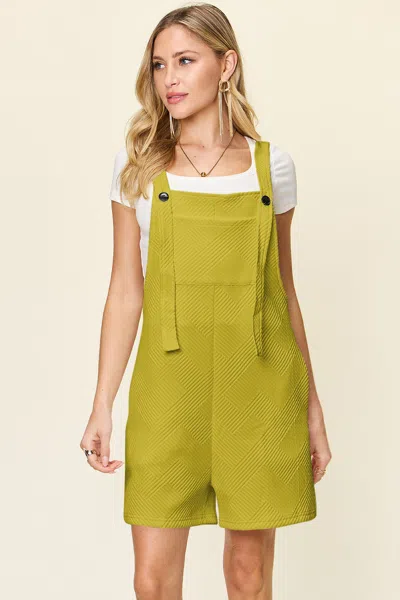 Truedames Double Take Full Size Texture Sleeveless Romper In Yellow