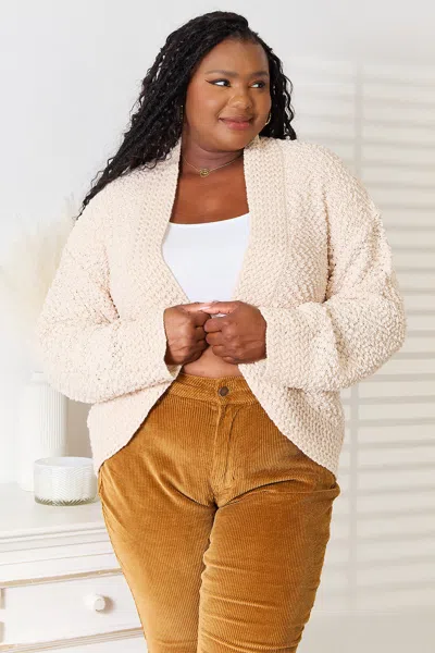 Truedames Double Take Open Front Long Sleeve Cardigan In White