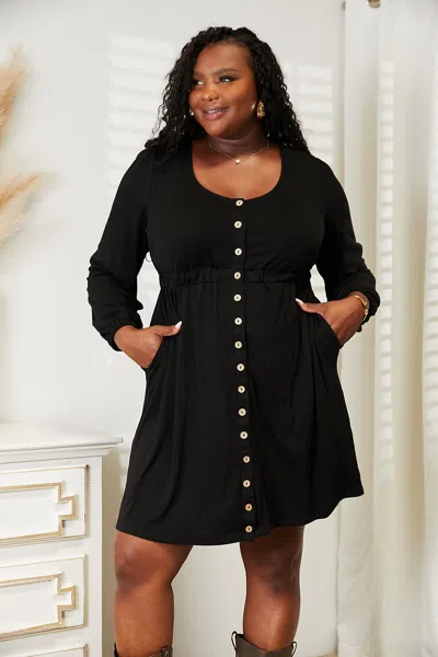 Truedames Double Take Scoop Neck Empire Waist Long Sleeve Magic Dress In Black