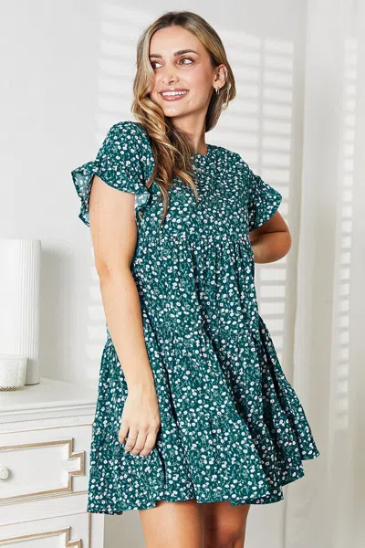 Truedames Double Take Short Flounce Sleeve Tiered Dress In Green