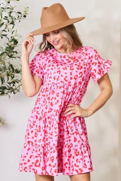Truedames Double Take Short Flounce Sleeve Tiered Dress In Pink