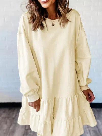 Truedames Double Tiered Ruffle Hem Long Sleeve Loose Mini Dress In Yellow