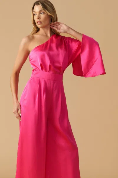 Truedames Down Memory Lane Woven Satin Jumpsuit In Pink