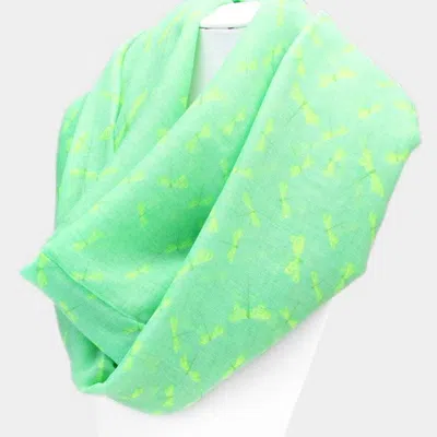 Truedames Dragonfly Polyester Infinity Spring Scarf In Green