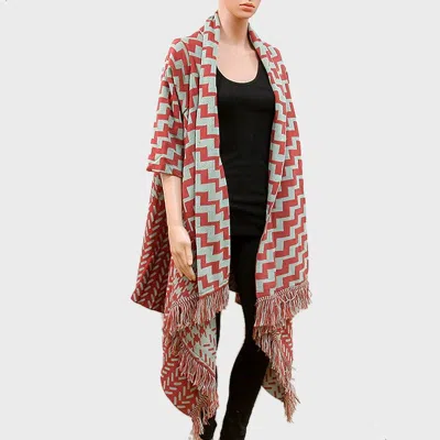 Truedames Draped Chevron Pattern Half Sleeve Knit Cardigan With Fringe In Multi