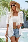 Truedames Draped Collar Swiss Dot Cover Up Cardigan Top In White