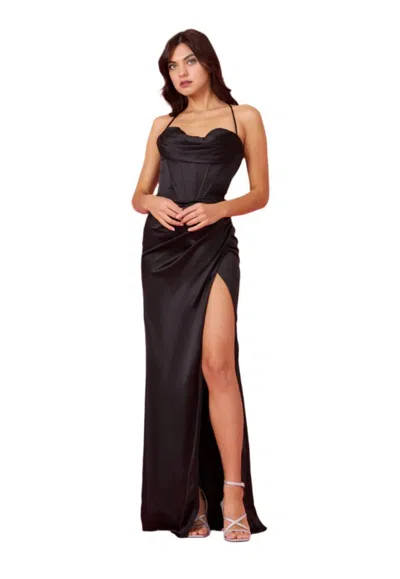 Truedames Draped Corset-style Sweetheart Full-length Prom Dress In Black
