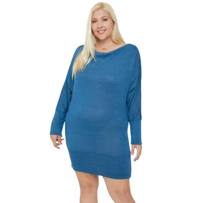 Truedames Draped Neck Long Sleeve Dress In Blue