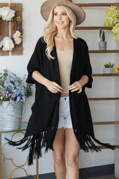 Truedames Draped Poncho Cardigan With String Detail In Black